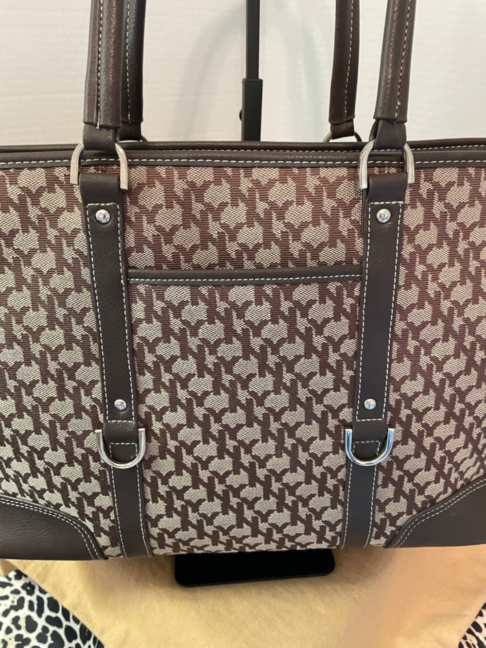 New York & Company Brown and Cream Patterned Tote